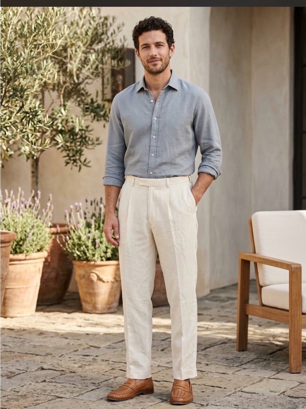 Vintage Polo Ralph Lauren Men White Linen Pleated Cuffed Trousers Pants 34x34